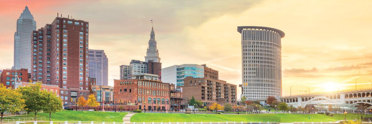 City of Cleveland Skyline with Sunset