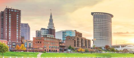 City of Cleveland Skyline with Sunset